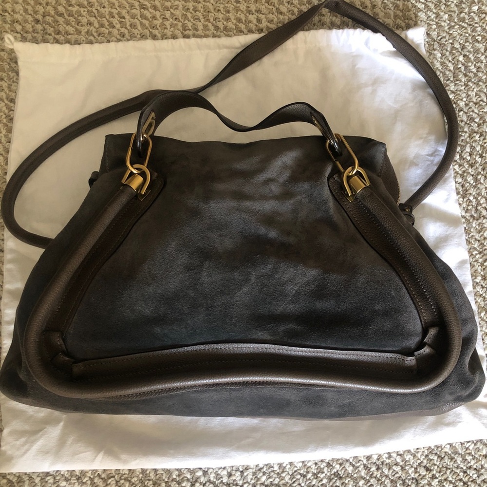 Chloe Taupe Leather Grey Suede Paraty Shoulder Bag with Gold Hardware